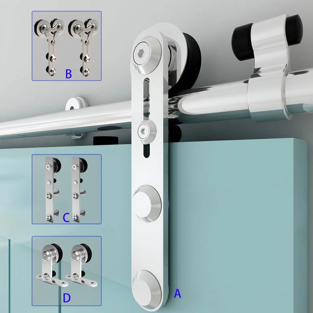 CCJH 5FT-12FT Stainless Steel Sliding Barn Door Hardware Kit Track for Wood Door
