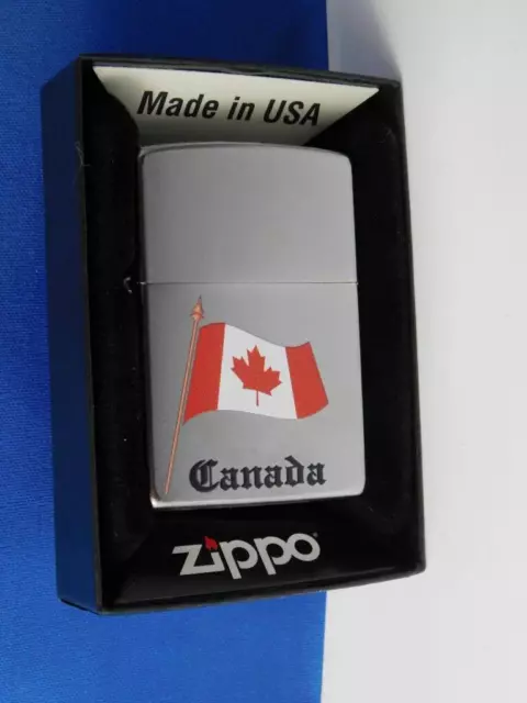 Zippo Lighter Canada  Flag Red White Maple Leaf Chrome 2019 Souvenir Gift Box