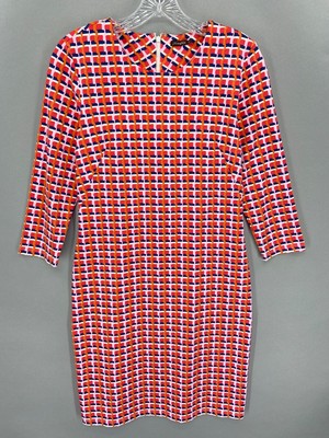 J McLaughlin Dress Small Sheath Long Sleeve Round Neck Coral Abstract Catalina S