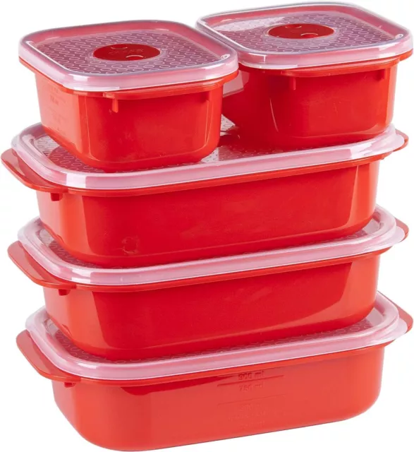 Decor Microsafe Oblong Food Container Storage Set Leakproof Plastic Box Red New