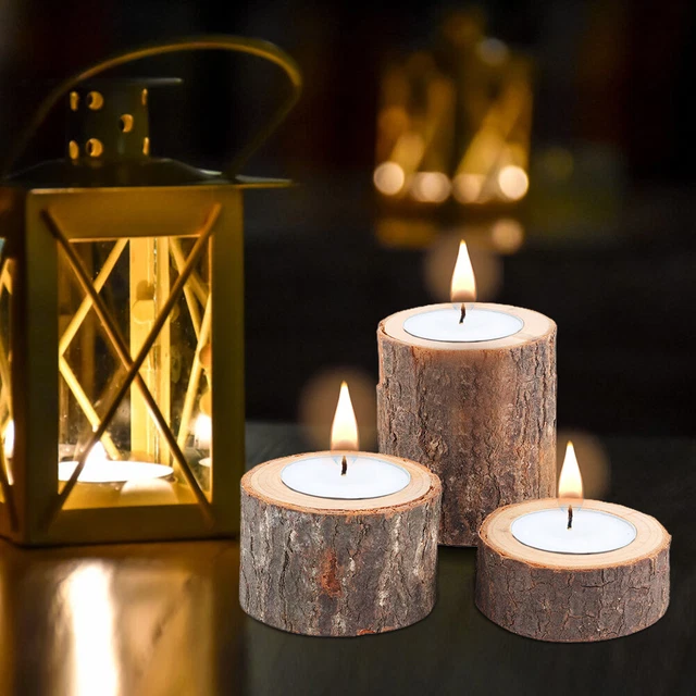 WOOD CANDLE HOLDER 3Pcs Set Wooden Candle Stand Tea Light Candle