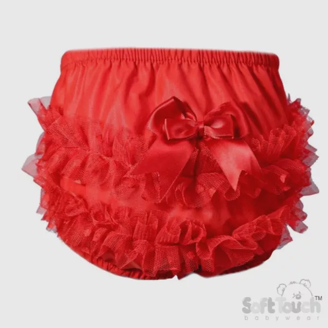 Baby Girls Spanish Romany Cotton Frilly Pants Nappy Covering Pants Organza Bow 2