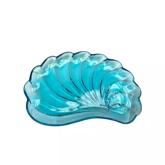 Vintage Hazel Atlas Capri Blue Glass Sea Shell  Wave Design Snack Plate
