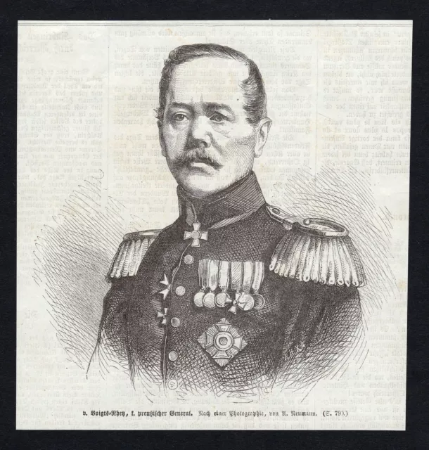 Konstantin Bernhard De Voigts-Rhetz Général Portrait Gravure sur Bois Ancien