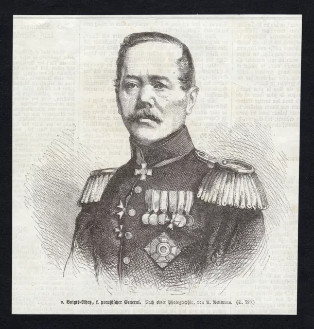 Konstantin Bernhard von Voigts-Rhetz General Portrait Holzstich antique print