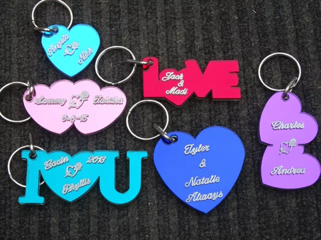 Personalized Heart Key chain Custom Names Engraved Free keychain Acrylic Mirror