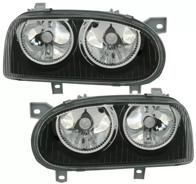 SCHEINWERFER Set für VW GOLF 3 in Klarglas SCHWARZ H7 961062 DEPO