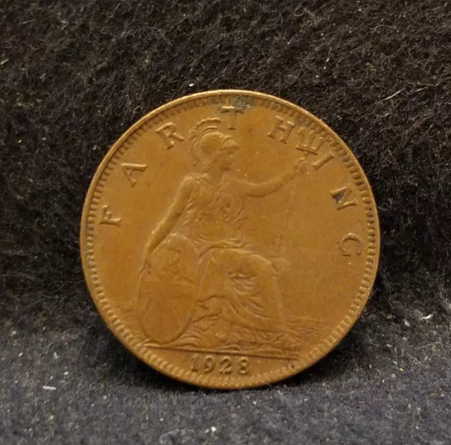 1928 Great Britain farthing, George V, decent grade, KM-825