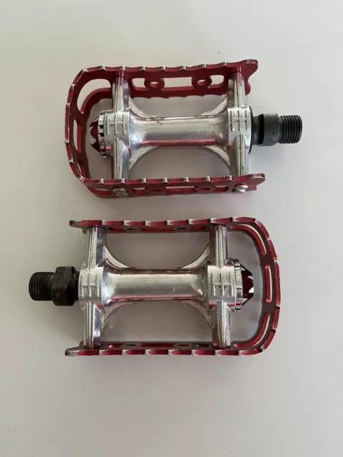 OLD SCHOOL BMX ORIGINAL 80's KKT AMX ALUMINUM 9/16 PEDALS for 3pc cranks RED