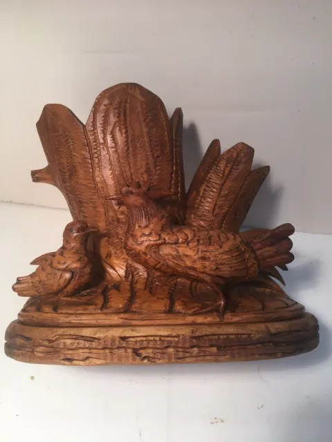 Antique Black Forest Swiss Wood Carved Rooster -Chick Holder Smokers Stand