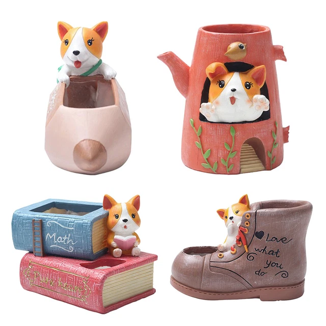 Mignon Corgi Figurines Succulent Planter Pot Jardin Planteur Décor À La Maison