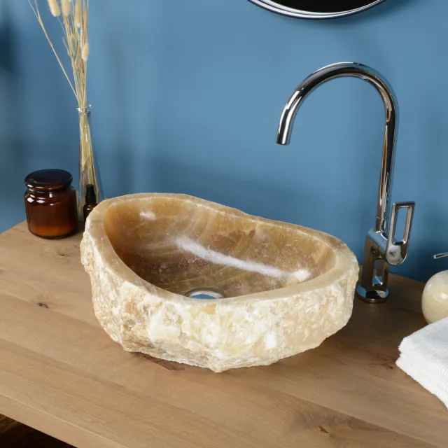 40 - 50 cm Onyx-Marmor-Stein-Waschbecken creme rund oval Badezimmer WOHNFREUDEN