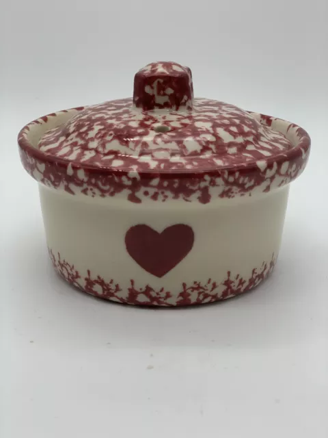 Henn Pottery Covered Dish Small Crannberry with Heart BEL-TERR USA 936