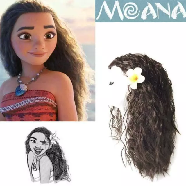 Mädchen Kinder Flauschige Moana Perücke Hawaiian Princess Cosplay Kostüm Haar