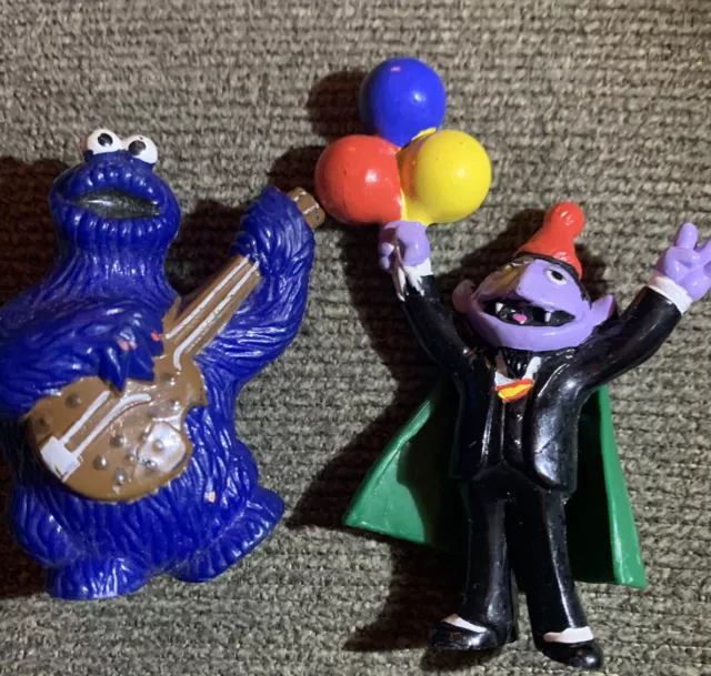 Cookie Monster Guitar Count Balloons Figure Cartoon Muppet Cake Toppers 1982 Vtg
