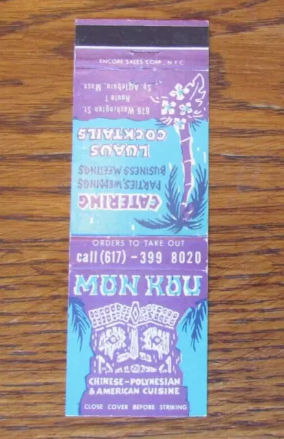 Tiki Bar Matchbook Cover: Mon Kou Polynesian South Attleboro, Ma Matchcover -C24