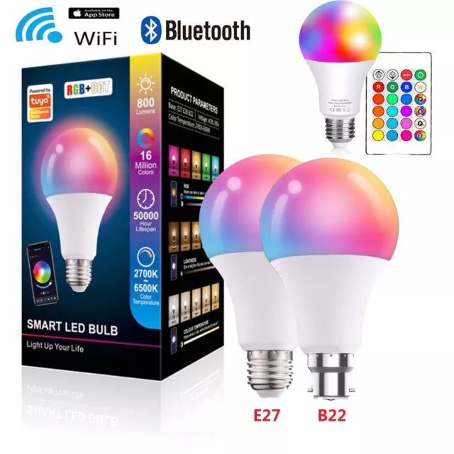 B22 E27 RGB RGBW LED Light Bulbs Smart Wifi Bluetooth Remote Control Globe Lamps