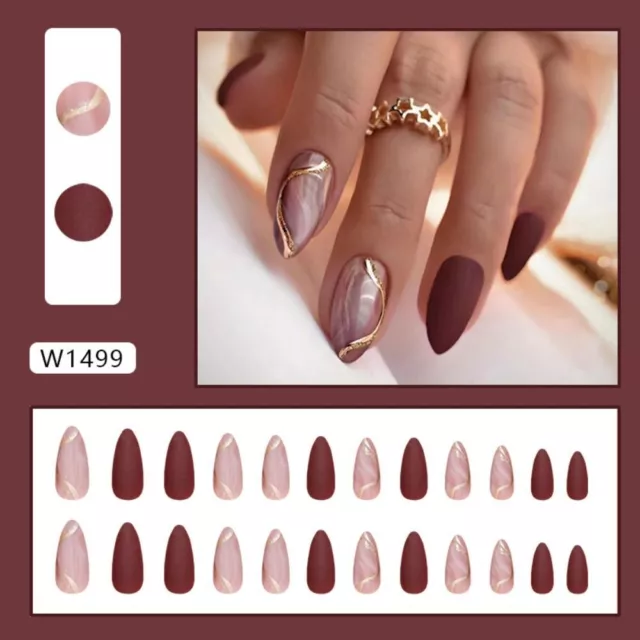 Pointed Head False Nail Full Cover Nail Tips Fashion Almond Fake Nails  Girl