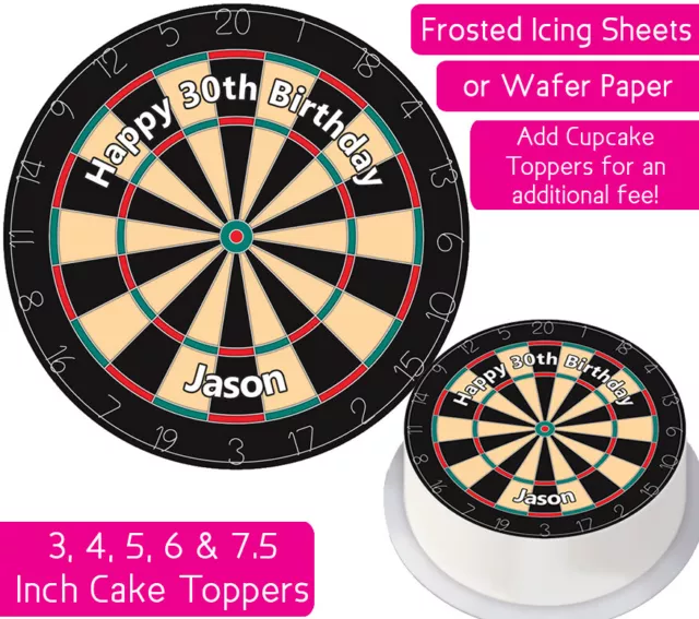 Dartboard Edible Wafer & Icing Personalised Cake Topper Decoration Birthday