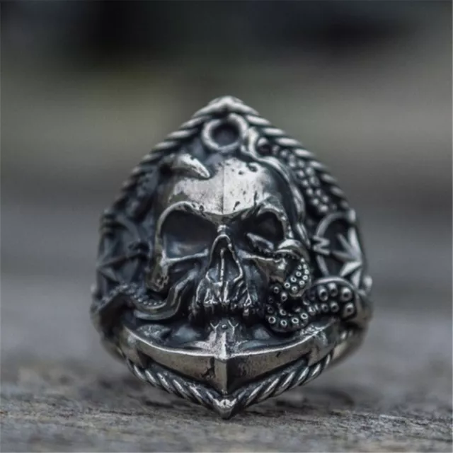 Anneaux crâne alliage hommes Bague motard gothique d'ancre pirate Punk Bijoux 3