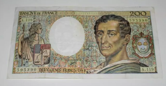 FRANCE French 1992 Montesquieu 200 Francs Two Hundred Franc Currency Banknote