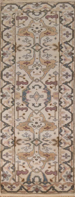 Exquisite Oushak Indian Wool 8 ft. Rug Runner Ivory Carpet 3x8