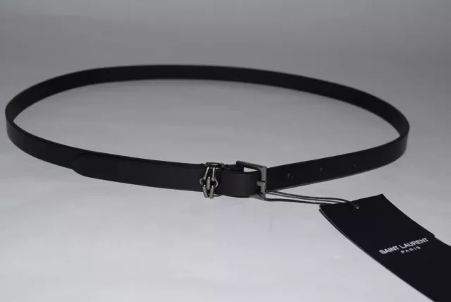 NWT! $425 YSL Saint Laurent Spalla Black Leather Belt Silver 85CM