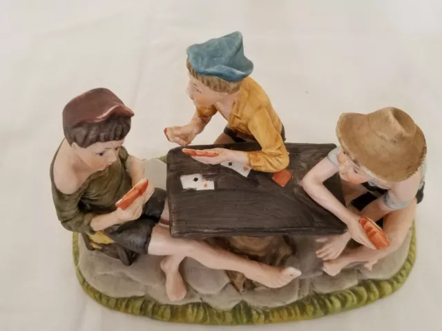 Capodimonte - " The Cheats " Figurine of Three Boys Playing Poker Hand Painted 3