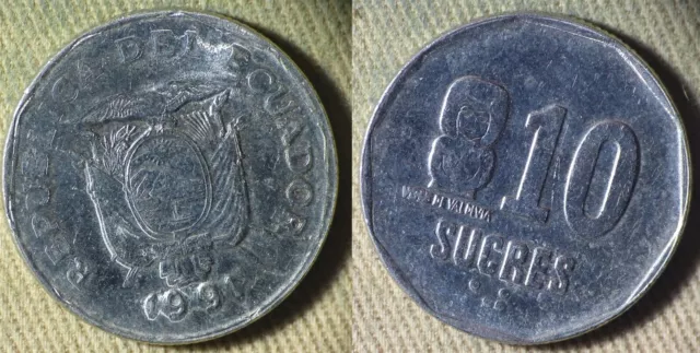 Error : Ecuador 1991 10 Scures Obv. Qurd. Double Die IREC1400