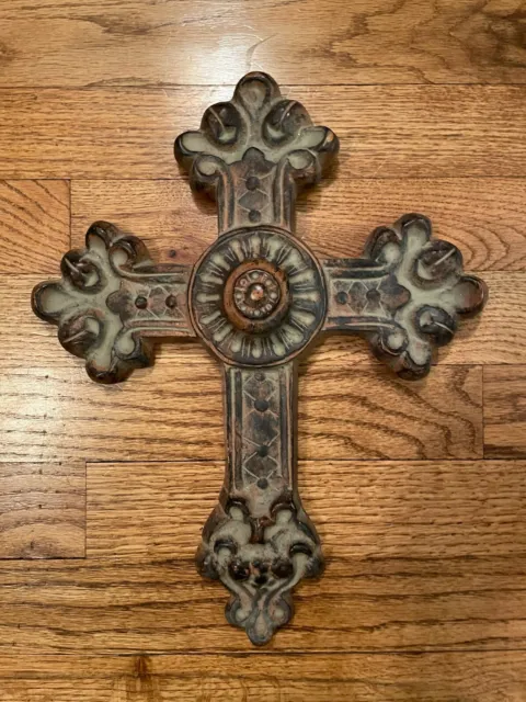 Gothic Medieval Cross Sculpture Decorative Hanging Wall Decor Bronze Resin