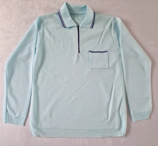 Vintage 1970s Boys Polo Shirt | 11-12 Yrs | Blue Polyester Deadstock Mod KA93