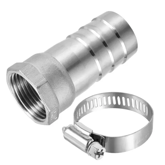 304 Stainless Steel Barb Hose Fitting 32mm Barb 1PT Female Pipe with Hose Clamp