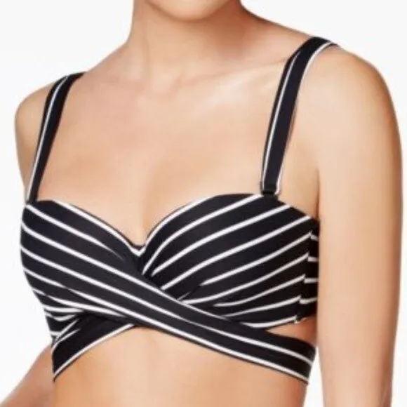 Coco Reef 36D 38D Black White Striped Five Way Bra Bikini Swim Top