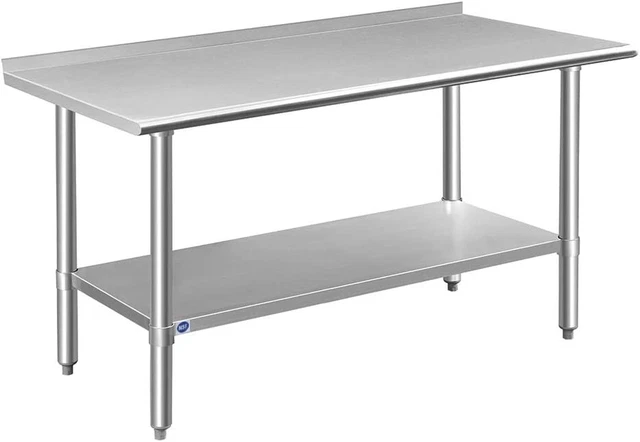 Stainless Steel Table for Prep & Work with Backsplash 60X24 Inches, NSF Metal Co