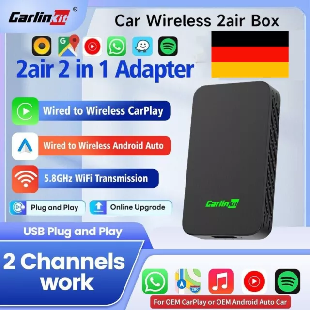 2in1 Apple CarPlay Wireless Android Auto Box WiFi BT Connect Plug&Play Universal