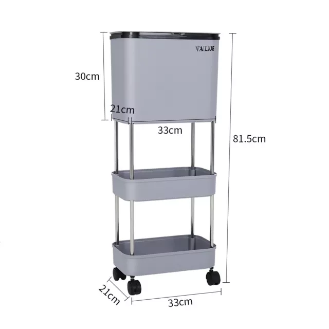 Kitchen Recycling Bin 20 Litre 2 Compartment Waste Bin Slim Cart Rack Tray Shelf 2