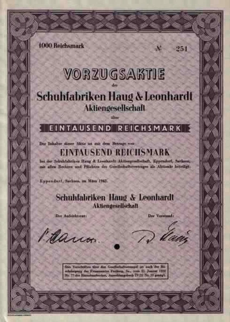 SCHUHFABRIK HAUG KRANICH Diakonie 1942 Eppendorf Chemnitz 1000 RM