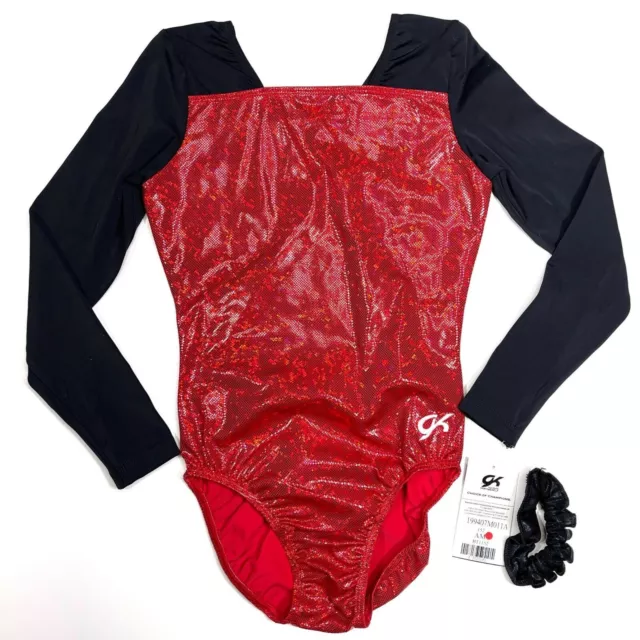 GK Elite Sportswear Leotard Scrunchie Sparkly Red Black Gymnastics