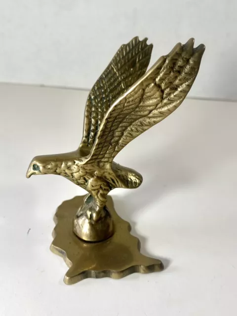 Brass Statue Eagle Hawk Figure Figurine Wings Raised 4 in Desktop Vintage