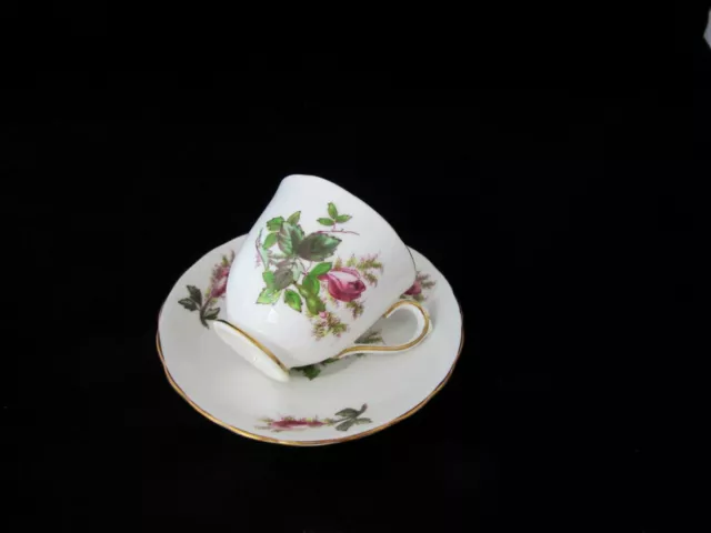 Vintage Royal Chelsea "Moss Rose" Bone China Demitasse Cup w Saucer, Pink Roses