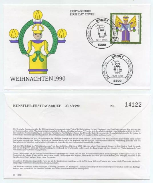 62180 - Mi.Nr. 1484 - FDC - Bonn 6.11.1990 - Weihnachtern: Engel