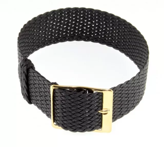 Perlon Durchzugs-Uhrenarmband Modell Robby extralang schwarz 18 mm, Goldschließe