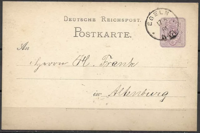 DR 1881 Ganzsachen.Postkarte P 10 - 5 Pf.viol Rp., Egeln - Altenburg