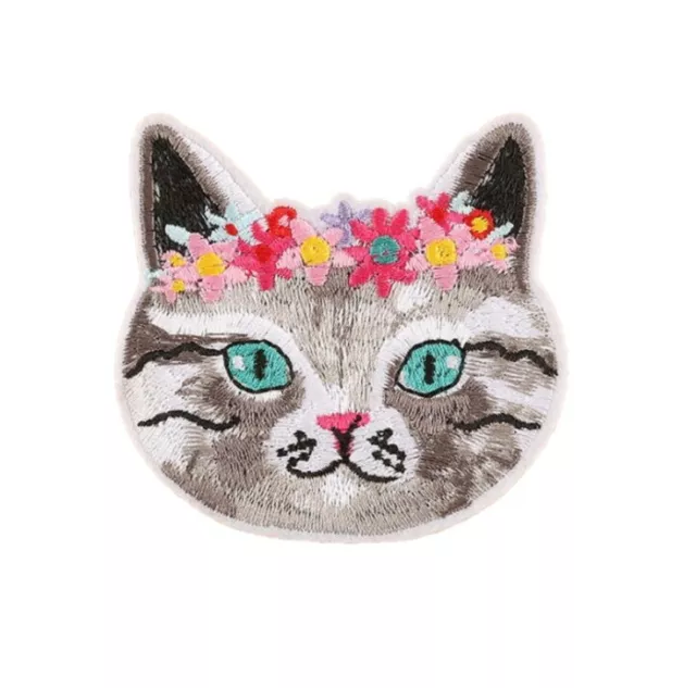 Tabby CAT FACE Pet Kitten Iron On Patch Sew on Embroidered transfer Brand New