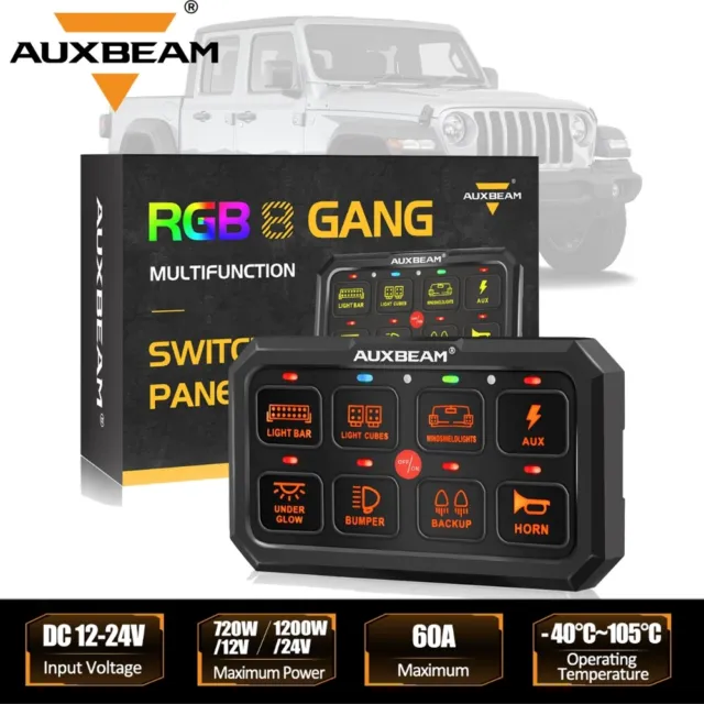 AUXBEAM 5in XL RGB 8 Gang Switch Panel Multifunction For Ford Chevrolet Toyota