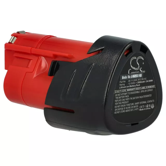 Batterie 2000mAh pour Milwaukee M12 B3 XC, M12 B4 XC, 48112402