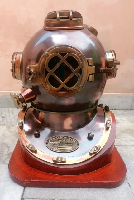 BRASS ANTIQUE FINISH U. S Navy Mark V Scuba Diving Divers Helmet W ...