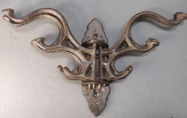 Cast Iron Victorian Wall Folding Hat Coat Rack 15 Hook Swivel Swing Arm