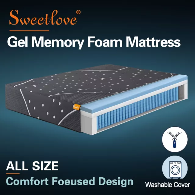 Sweetlove Pocket Spring Mattress Gel Memory Foam Bed Queen Double King Single