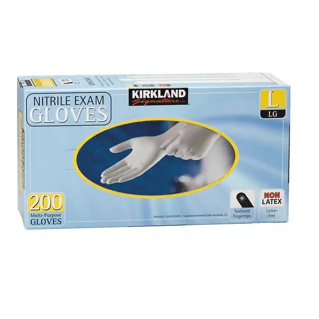 200 KIRKLAND SIGNATURE Disposable Nitrile Exam Gloves LARGE Size